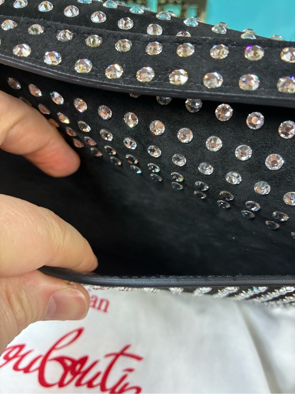 Christian Louboutin Loubi54 Crystal Studded Black Suede Strass Shoulder Bag NWT - Picture 5 of 13